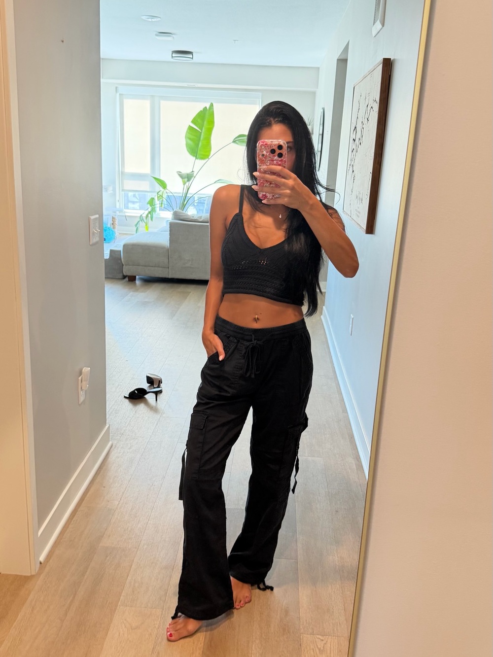 Wide-Leg Cargo Lounge Pants in Black